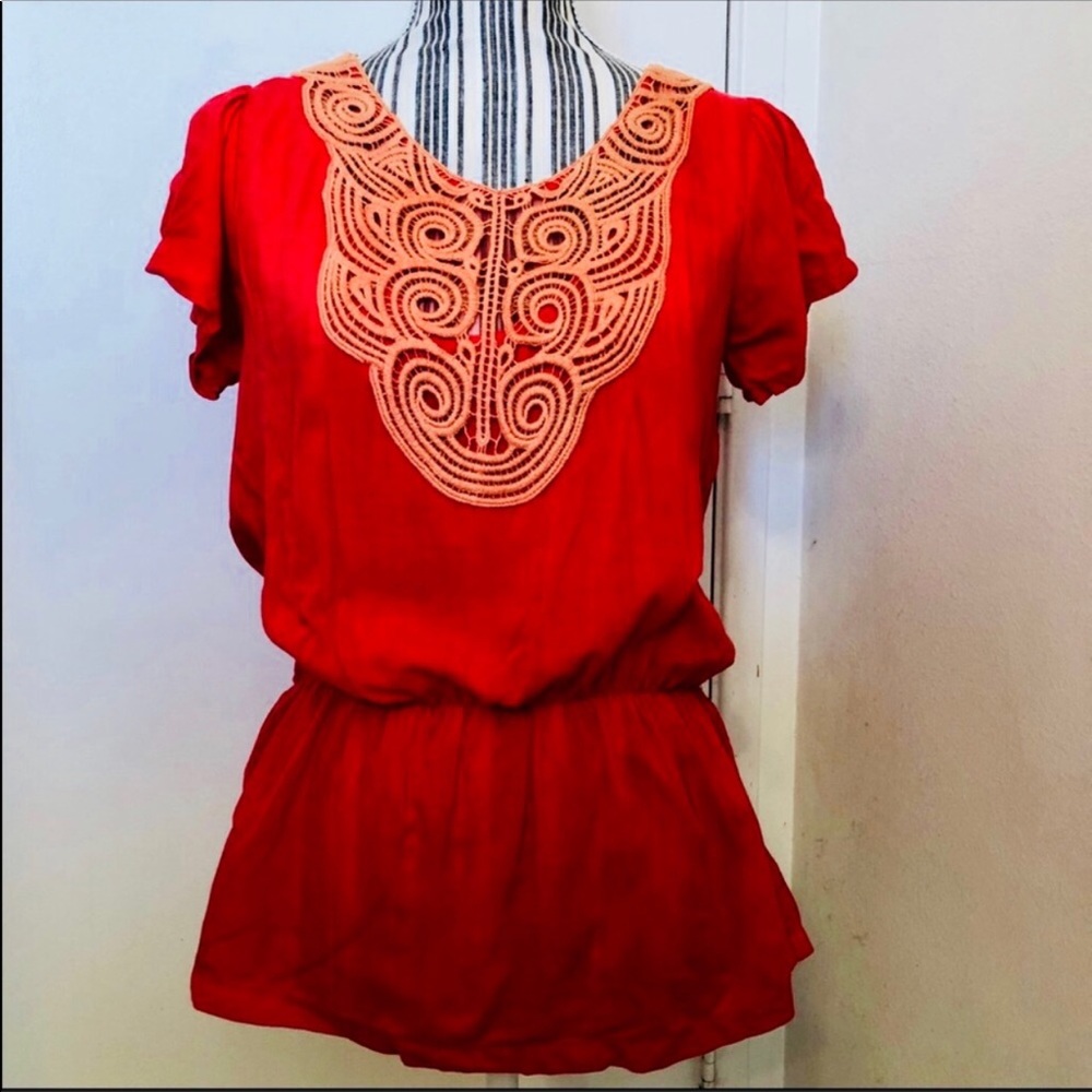 NWT Ya Los Angeles boho  coral peplum waist top S